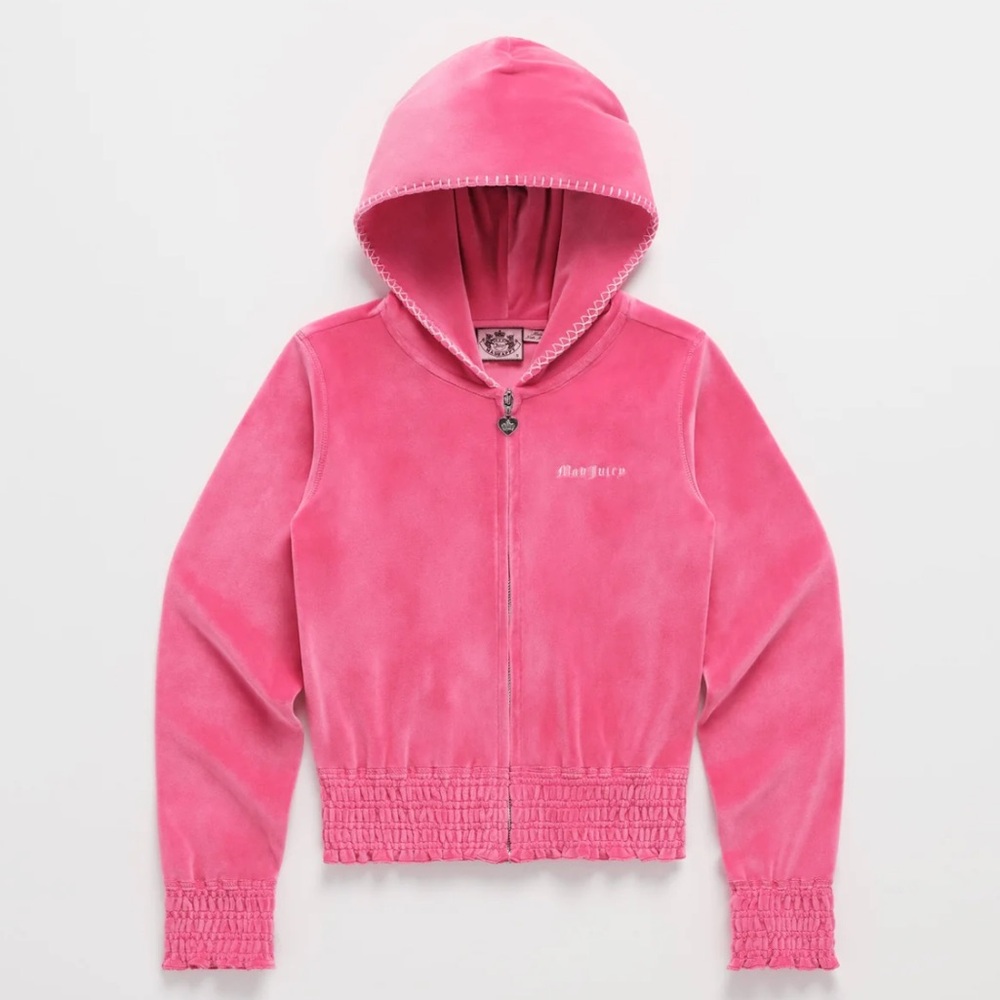 Madhappy Juicy Couture Smocked Velour Zip Up Hoodie Size Medium Pink